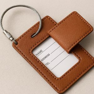 1 Leather Luggage Tag with Stainless Steel Strap and Privacy Cover