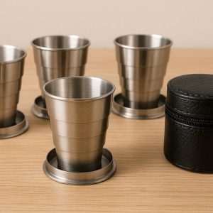 Mini Collapsible Shot Glass Set of 4 with Carrying Case for Parties