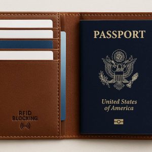 RFID Blocking Leather Passport Holder with Card Slots for International Travel