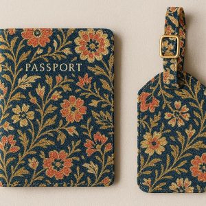 Patterned Fabric Passport Cover with Matching Luggage Tag for Stylish Travel