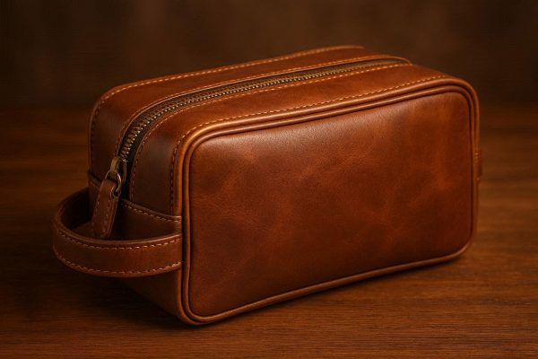 Leather Travel Toiletry Bag with Classic Design for Luxury Travelers